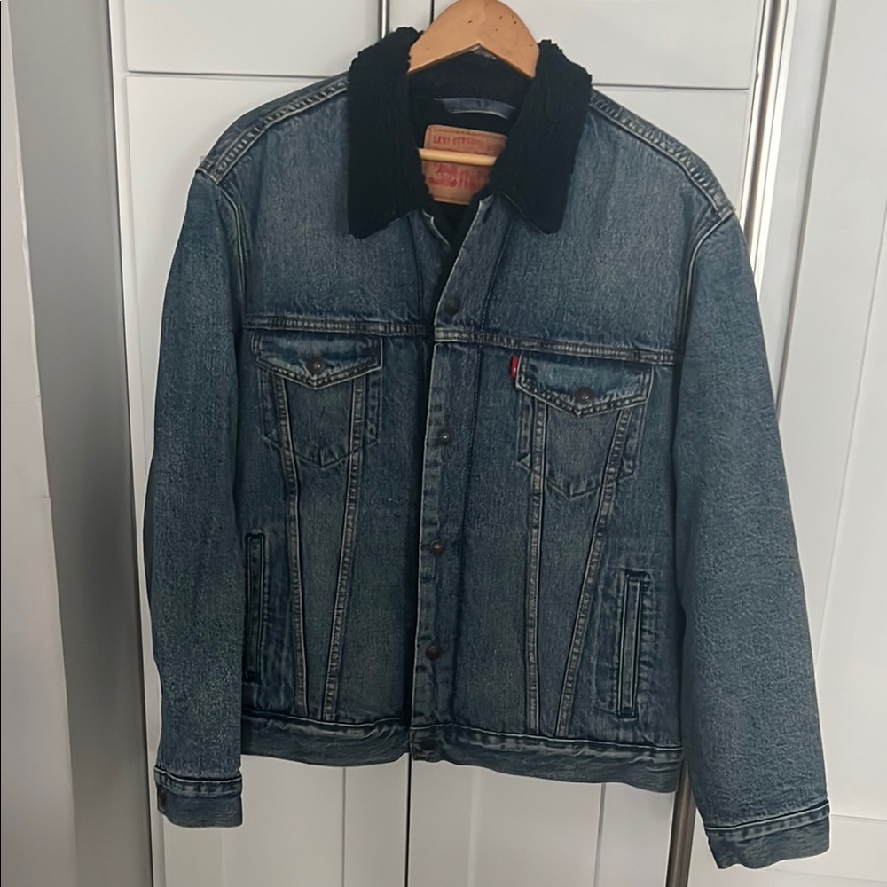 Blue Lightweight Denim Jacket with Sherpa Lining